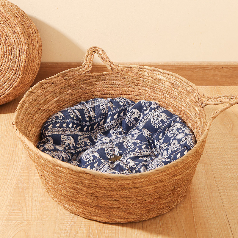 猫窝藤编夏天凉窝四季通用网红猫咪窝房子别墅床猫屋冰窝宠物用品