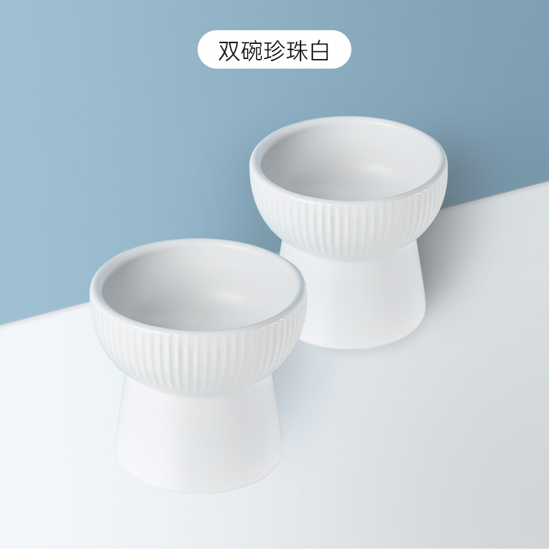 猫碗陶瓷日式双碗猫咪水盆保护颈椎斜口高脚碗猫盆食盆狗碗防打翻